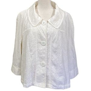 NWT Jones New York White Eyelet Jacket XL Retro Style Classic Lightweight